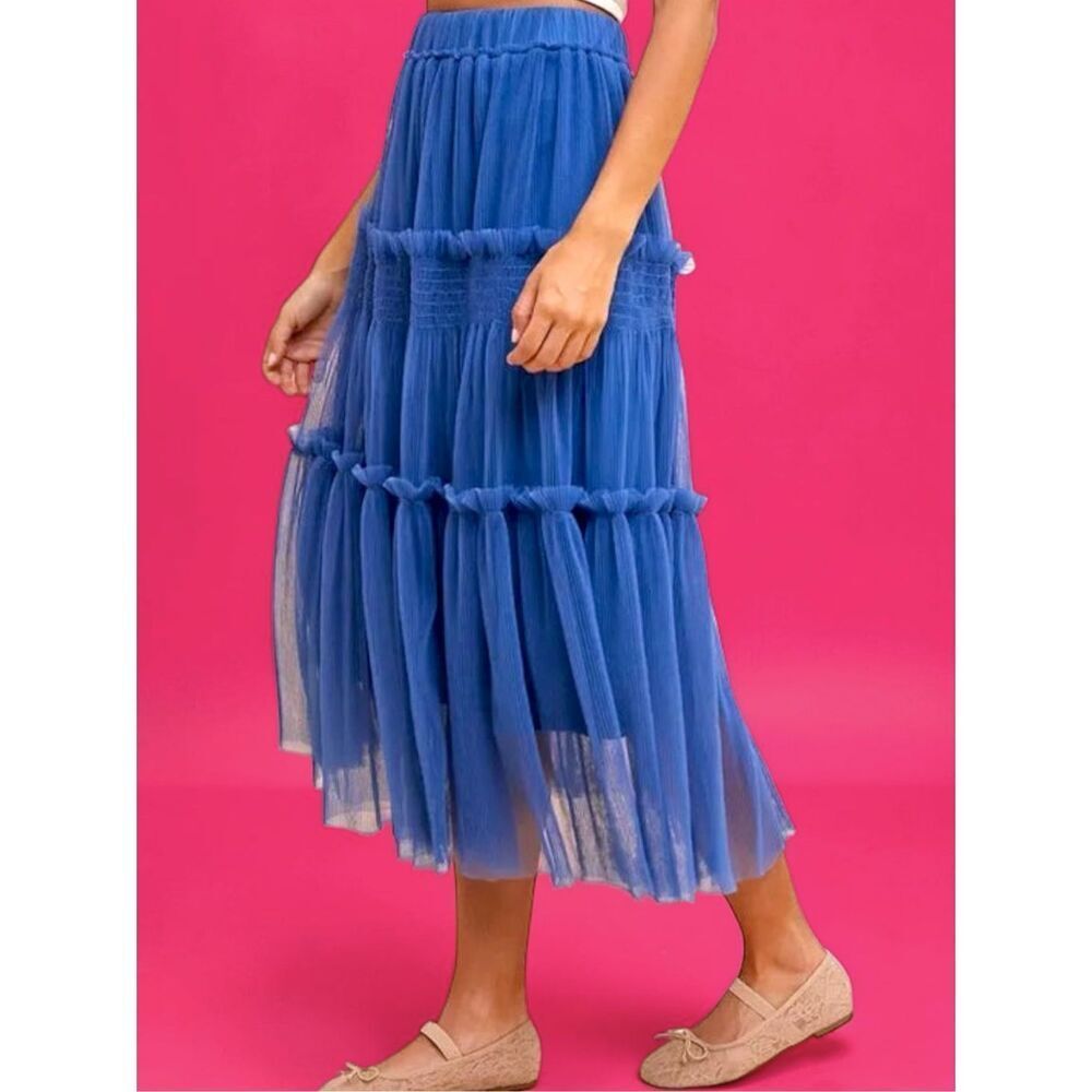 Annie Wear Royal Blue Tulle Tiered Midi Skirt Mesh Balletcore Princess Flowy NWT - Picture 6 of 16